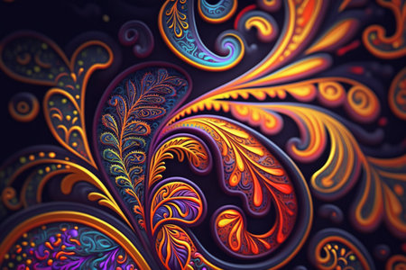 Colorful paisley pattern inspired by the 60s hippie movement, featuring rainbow colorsの素材