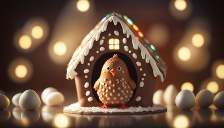 This adorable gingerbread chicken adds a touch of sweetness to the already delicious gingerbread house.の素材