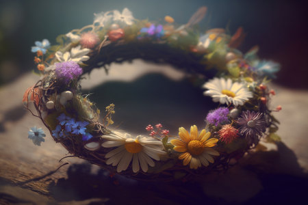 Complete your bohemian look with this colorful hippie flower crown, perfect for festivals and eventsの素材