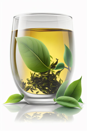 A refreshing glass of green tea, isolated on a clean white backgroundの素材
