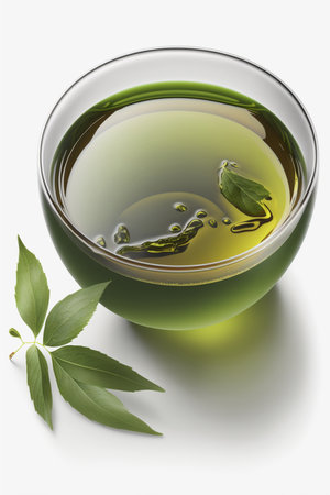 A refreshing glass of green tea, isolated on a clean white backgroundの素材
