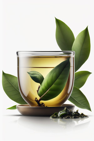 A refreshing glass of green tea, isolated on a clean white backgroundの素材