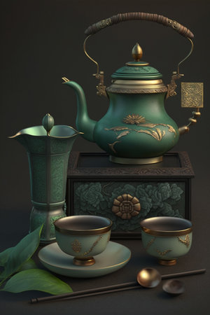 Enjoy a cup of tea in style with this exquisite Chinese jade tea set, featuring a traditional design and delicate craftsmanshipの素材
