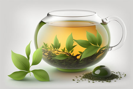 A refreshing glass of green tea, isolated on a clean white backgroundの素材