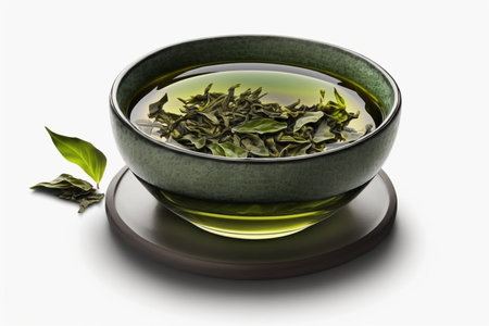 A refreshing glass of green tea, isolated on a clean white backgroundの素材