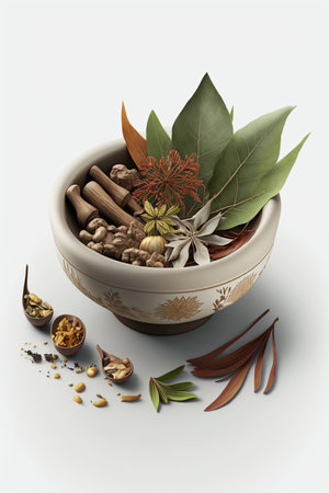 Explore the world of traditional Chinese medicine with these isolated herbs on white background, perfect for natural medicine and wellnessの素材