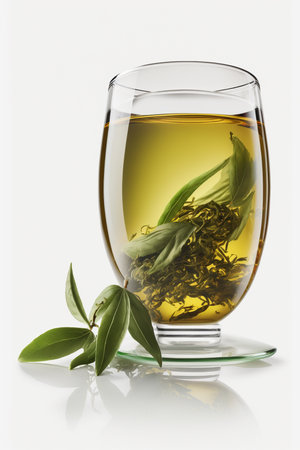 A refreshing glass of green tea, isolated on a clean white backgroundの素材