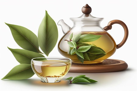 A refreshing glass of green tea, isolated on a clean white backgroundの素材