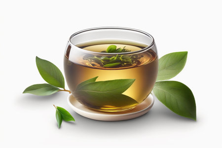 A refreshing glass of green tea, isolated on a clean white backgroundの素材