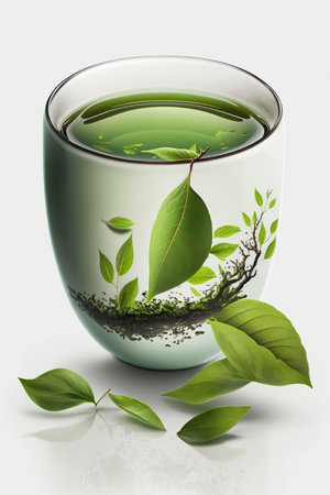 A refreshing glass of green tea, isolated on a clean white backgroundの素材