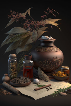 Experience the ancient wisdom of Chinese medicine through this display of natural healing herbs and remedies used for centuries to promote health and wellbeingの素材
