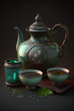 Enjoy a cup of tea in style with this exquisite Chinese jade tea set, featuring a traditional design and delicate craftsmanshipの素材