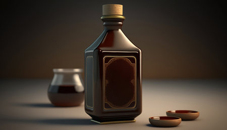 Experience the bold taste of traditional Chinese soy sauce against a dark, dramatic backgroundの素材