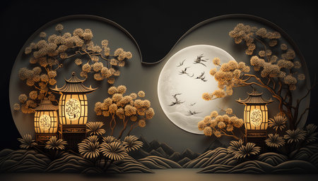Capture the essence of the Chinese Moon Festival with these stunning decorationsの素材