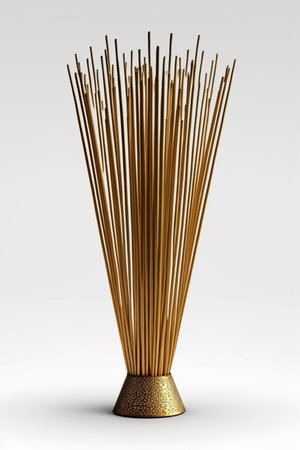 This image features a close-up of Chinese incense sticks isolated on a white background with ample copy spaceの素材