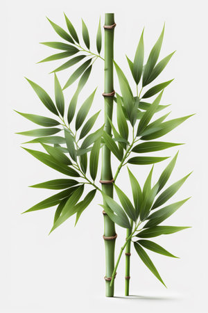 This stunning image captures the beauty of a bamboo plant, an emblem of strength, resilience, and versatility, set against a clean white backdropの素材