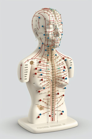 This image features an acupuncture figure, an essential tool used in traditional Chinese medicine, set against a clean, white backgroundの素材