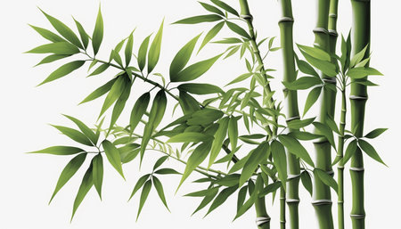 This stunning image captures the beauty of a bamboo plant, an emblem of strength, resilience, and versatility, set against a clean white backdropの素材