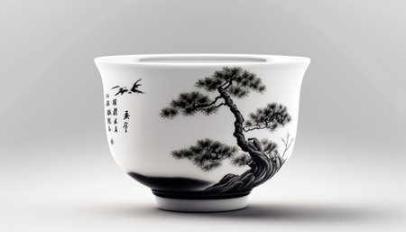 Classic Chinese tea cup on a pure white background for minimalist aesthetics and easy isolation for design and advertising purposesの素材
