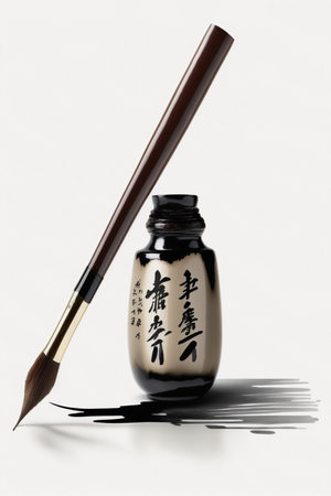 Discover the ancient art of Chinese calligraphy with this beautiful brush pen, designed to create elegant strokes and capture the essence of Chinese charactersの素材