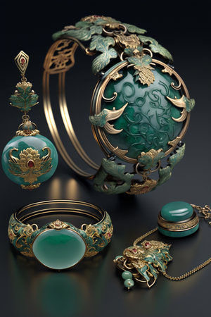 Explore the timeless elegance of traditional Chinese jade jewelry with these exquisite pieces, featuring intricate designs and delicate craftsmanshipの素材