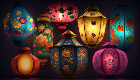 Experience the colorful and lively atmosphere of Chinese lanterns.の素材