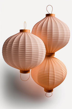 Colorful and intricate Chinese paper lanterns against a white background, perfect for festive and celebratory themesの素材