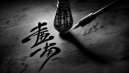 Discover the ancient art of Chinese calligraphy with this beautiful brush pen, designed to create elegant strokes and capture the essence of Chinese charactersの素材
