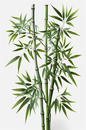 This stunning image captures the beauty of a bamboo plant, an emblem of strength, resilience, and versatility, set against a clean white backdropの素材