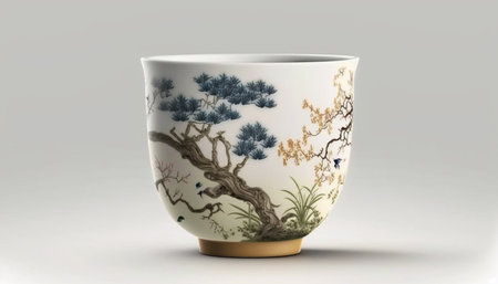 Classic Chinese tea cup on a pure white background for minimalist aesthetics and easy isolation for design and advertising purposesの素材