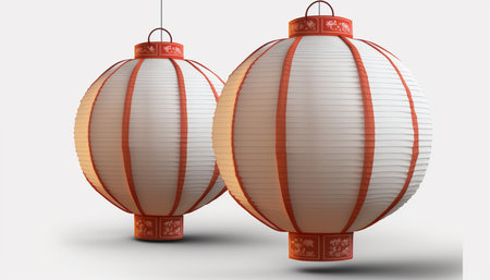 Colorful and intricate Chinese paper lanterns against a white background, perfect for festive and celebratory themesの素材