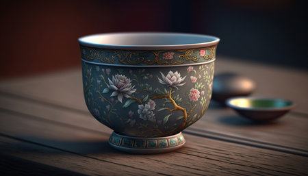 Experience a glimpse of Chinese tea culture with this elegant traditional tea cup settingの素材