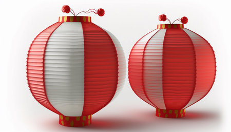 Colorful and intricate Chinese paper lanterns against a white background, perfect for festive and celebratory themesの素材
