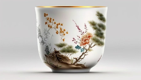 Classic Chinese tea cup on a pure white background for minimalist aesthetics and easy isolation for design and advertising purposesの素材