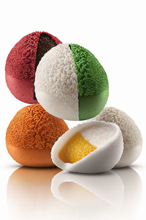 Colorful and Delicious Yuanxiao Rice Balls Isolated on Whiteの素材