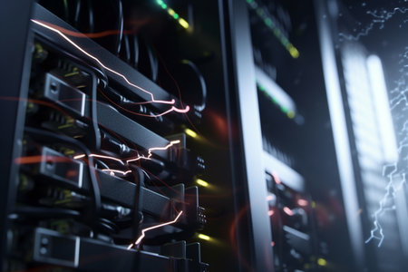 Illuminated server rack with fiber optic cablesの素材