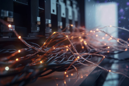 Illuminated server rack with fiber optic cablesの素材
