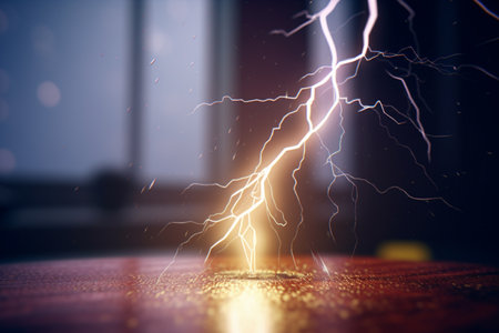 Lightning strikes and sparks symbolize AI's power and concentration in a room.の素材