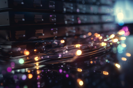 Illuminated server rack with fiber optic cablesの素材