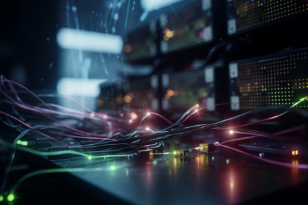 Illuminated server rack with fiber optic cablesの素材