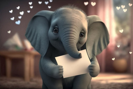 A cute little elephant holding a love letter, ready to send some love on Valentine's Day.の素材