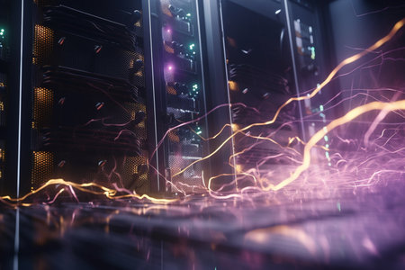 Illuminated server rack with fiber optic cablesの素材