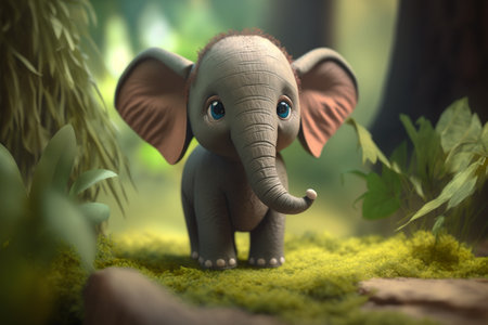 This adorable little elephant is on a jungle adventure, exploring the lush greenery and encountering exotic wildlife.の素材