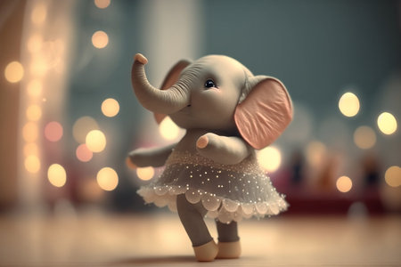 A sweet little elephant girl dances in a pink tutu costume in this charming illustrationの素材