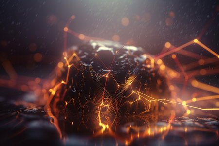 Lightning strikes and sparks symbolize AI's power and concentration in a room.の素材