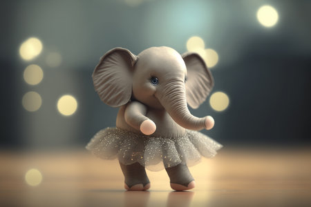 A sweet little elephant girl dances in a pink tutu costume in this charming illustrationの素材