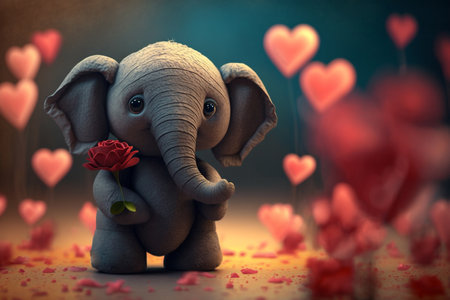 This cute little elephant is ready to spread some love this Valentine's Day with a bouquet of beautiful flowers.の素材