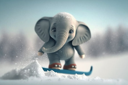 Watch this cute little elephant shred the snow on a snowboard in the most adorable way possibleの素材