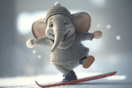 Watch this cute little elephant shred the snow on a snowboard in the most adorable way possibleの素材