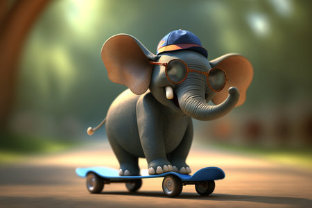 Watch this adorable little elephant ride a skateboard like a pro!の素材